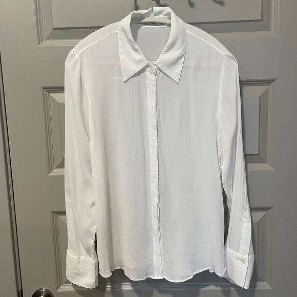 Mango White Button Down Shirt with Tie Neck, size 8 - Picture 3 of 12